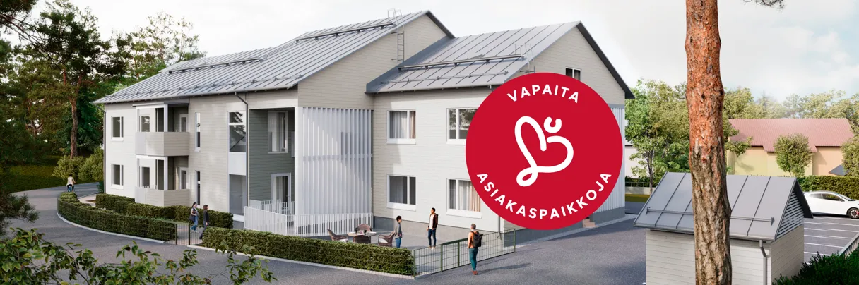 Havainnekuva valkoisesta rakennuksesta.